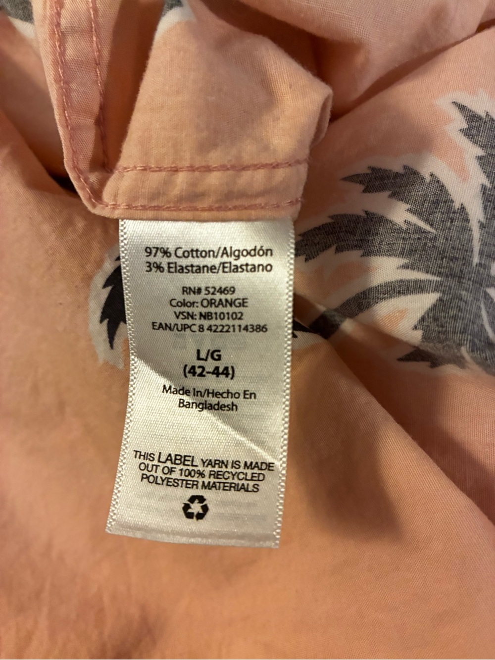 Casual Palm Print Short-Sleeve Shirt - Peach Men’s Large - Picture 3 of 5